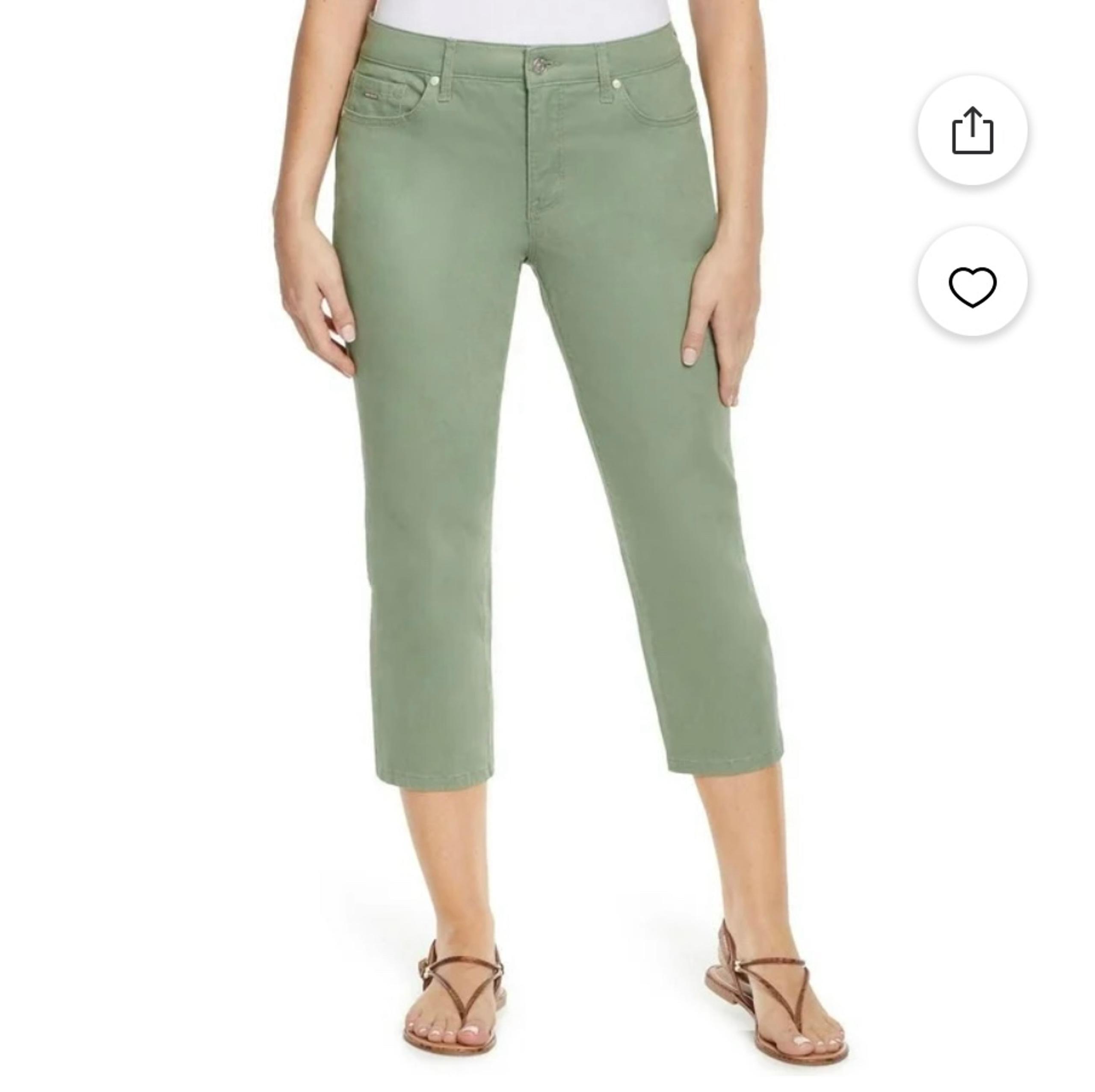 Women's Casual Retro Y2K Nine West Chrystie Capri Pants Hedge Green Size 14