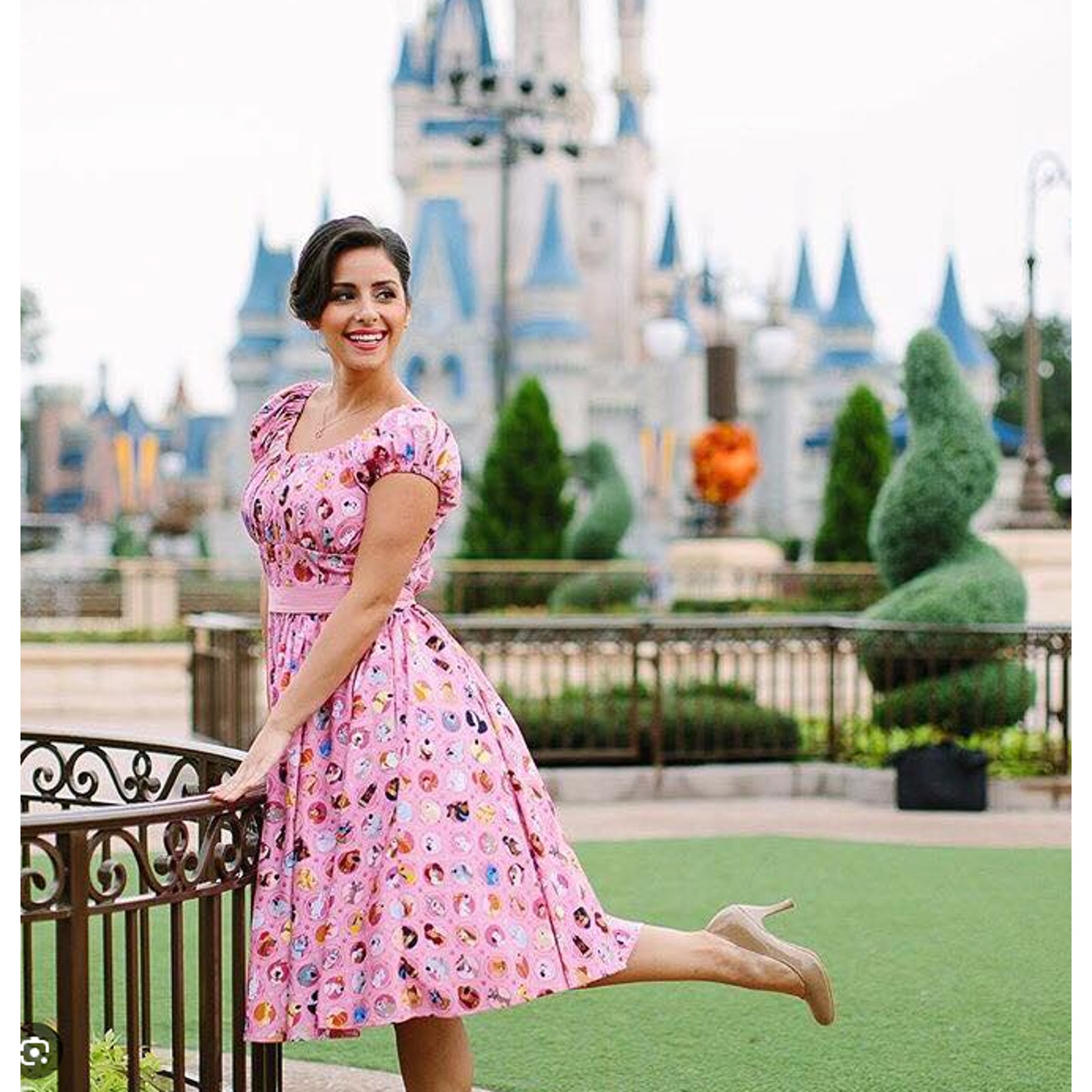 The Dress Shop Disney Dog Dress Women's Small Pink Retro Swing Dress AOP Puppy