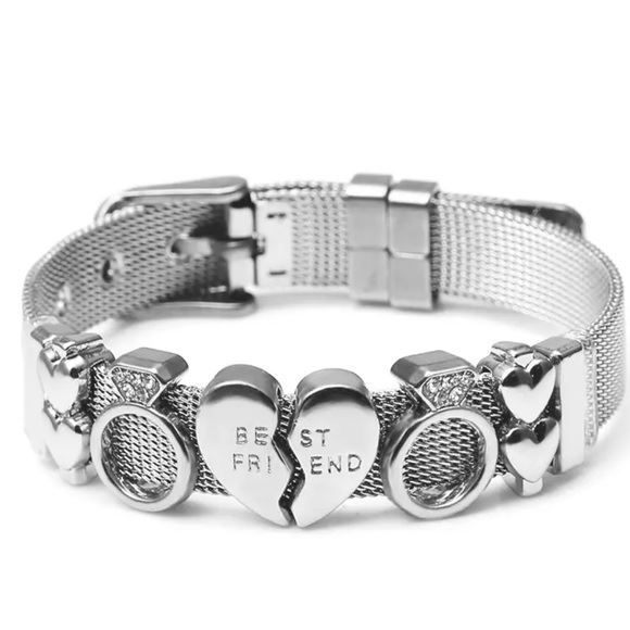Best friend ring mesh bracelet silver