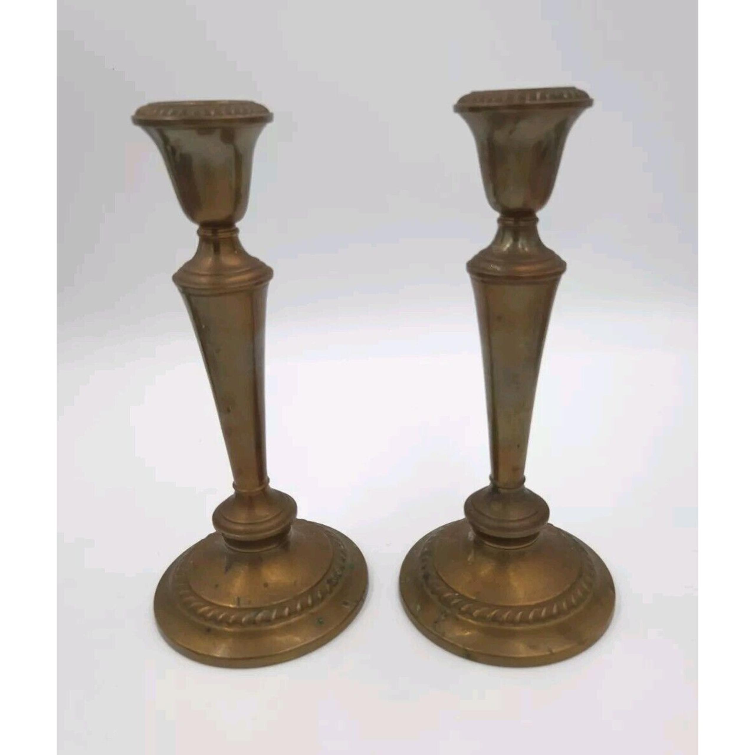 Gorham Brass or Copper 9" Candlestick Holders Pair Marked Gorham Giftware L23