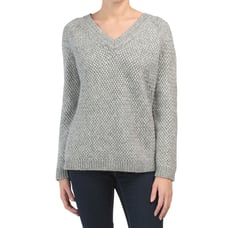 NWT Theory Gray Slouchy V Neck Textured Sweater, Size M