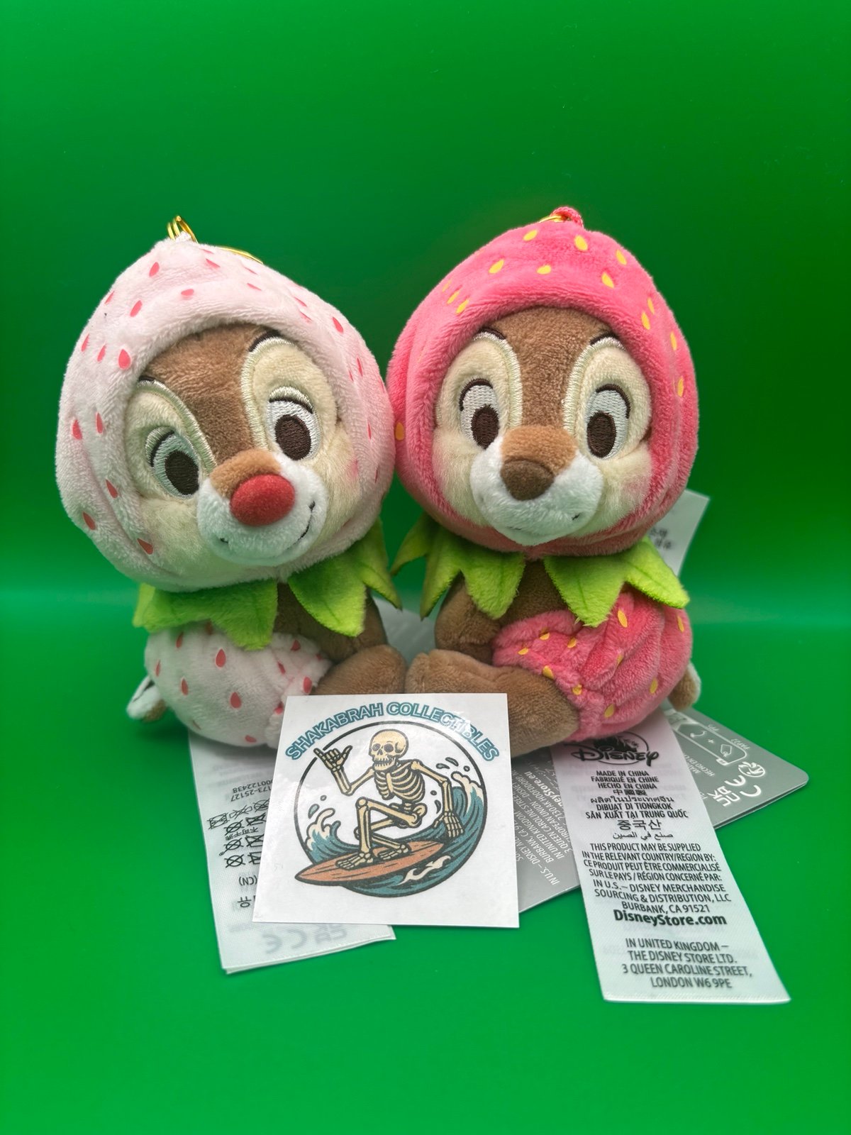 2025 Disney Parks Chip & Dale Plush Keychain Set Japan Ichigo Strawberry Outfits