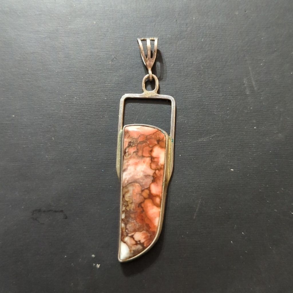 Renell Perry Navajo Artist Signed Pink Wild Horse Jasper Sterling Silver Pendant