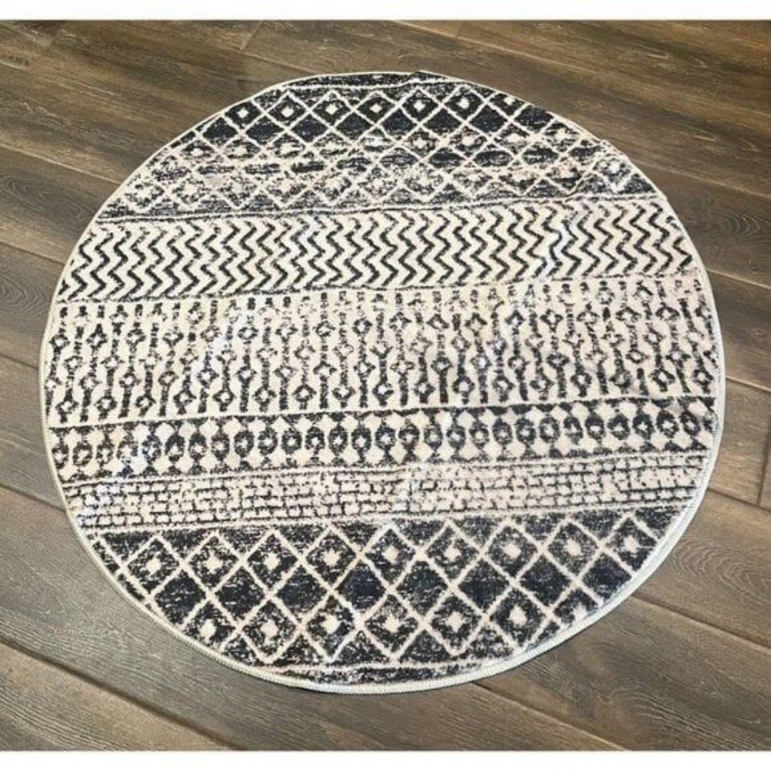 Moroccan Round Rug 3ft, Distressed Entryway Rug Non-Slip Circle Rug