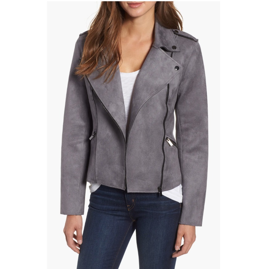 KUT FROM THE KLOTH Haddie Faux Suede Moto Jacket in Gray // S