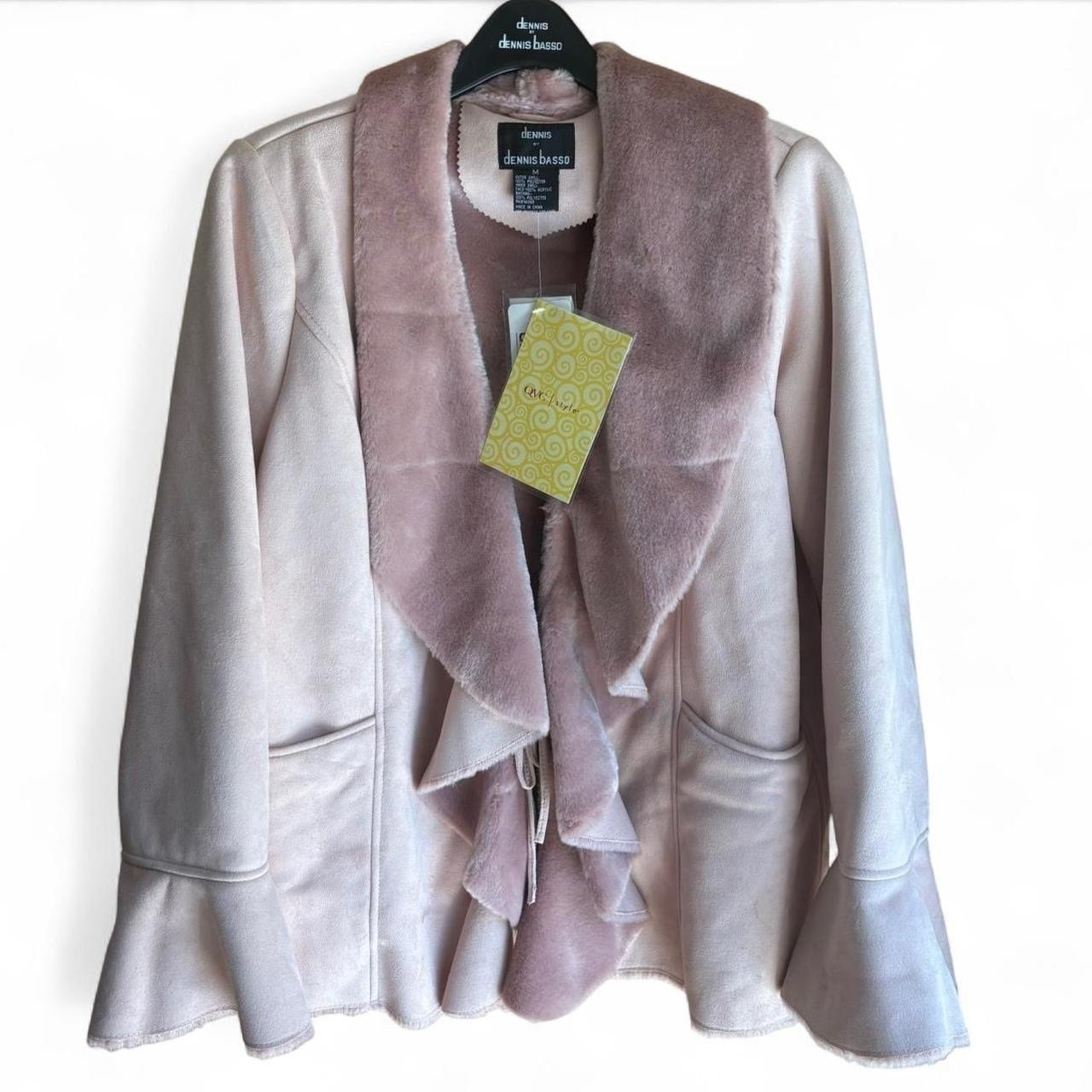 Dennis Basso light pink faux fur lined suede jacket coat