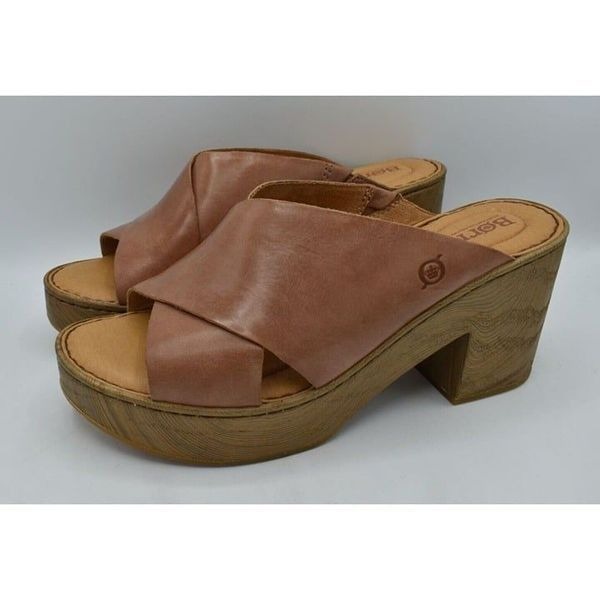 Born Womens Size 11 Pavia Brown Full Grain Leather Heeled Platform Sandals 17224