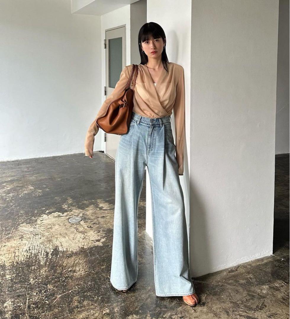 お歳暮 のし Suzu Hirose × CLANE Tuck Wide Denim Pants パンツ
