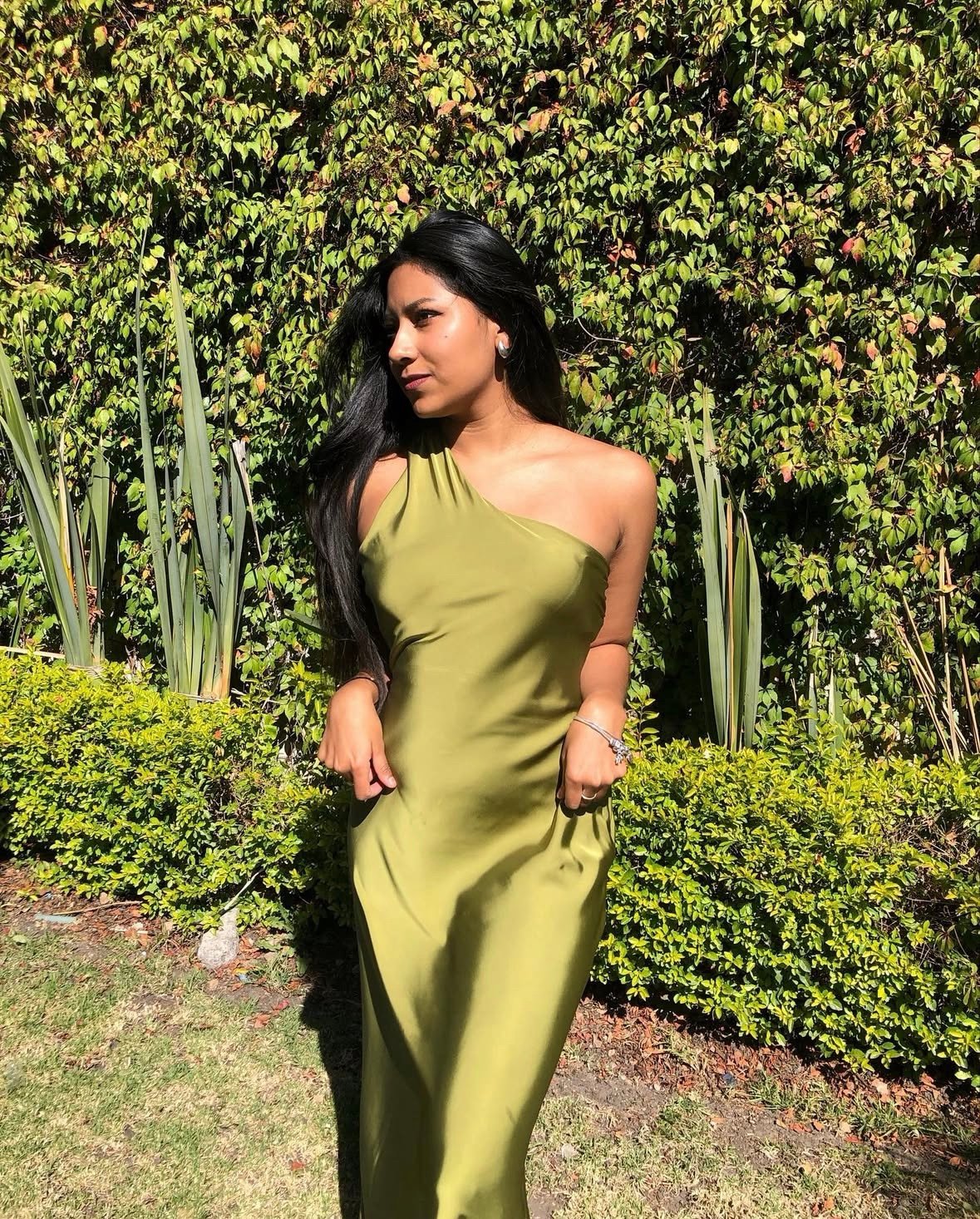 Zara dress midi maxi satin Olive Green One-Shoulder evening wedding party