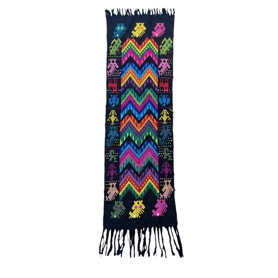 Guatemalan Mayan Aztec Colorful Fringe Table Runner Hand Woven Tapestry