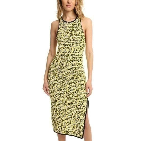 Rag & Bone Viola Knit Yellow Neon Black Midi Body Con Fitted Tank Dress sz XS