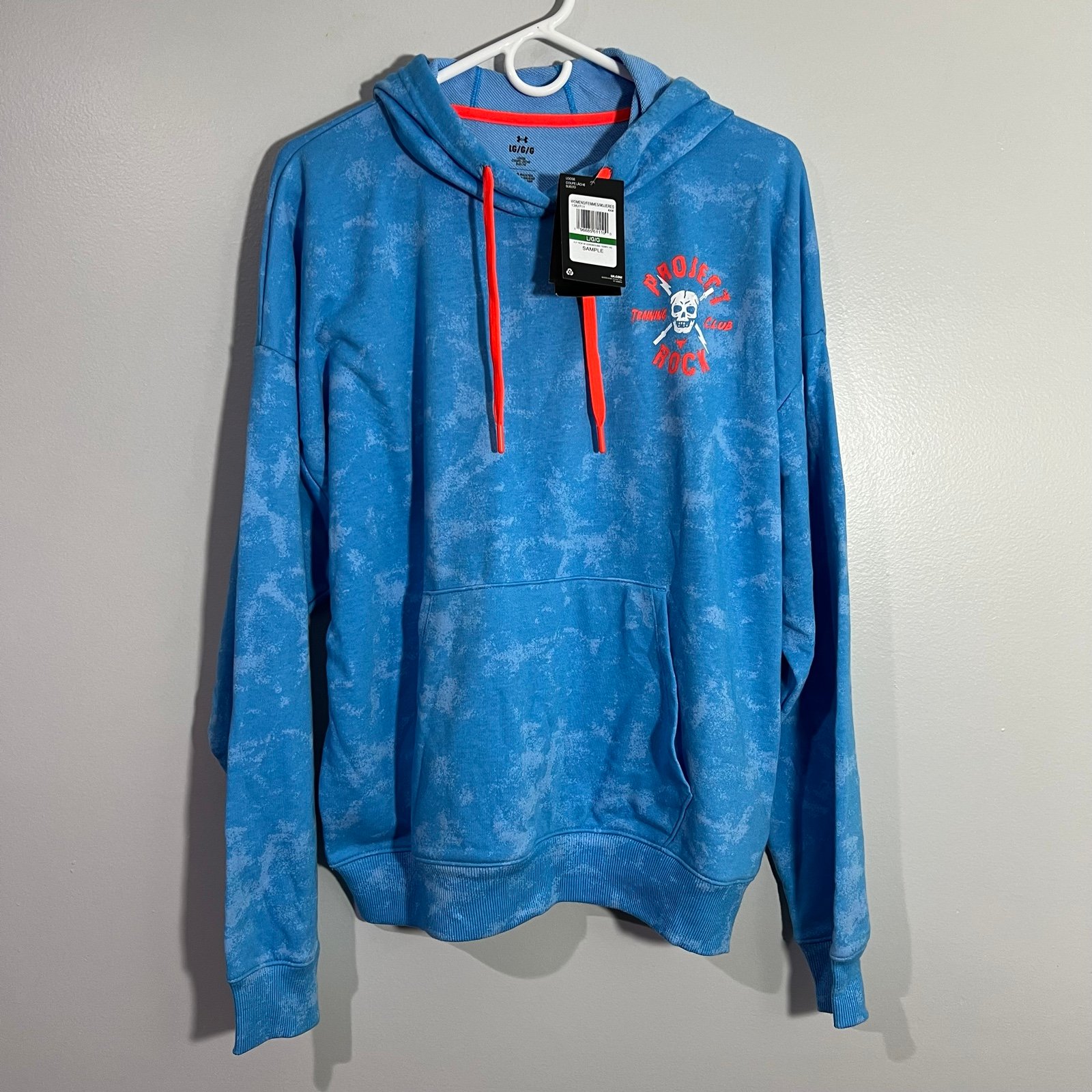 Under Armour Project Rock Sample Blue Tie Dye Sweatshirt Hoodie Womens Large