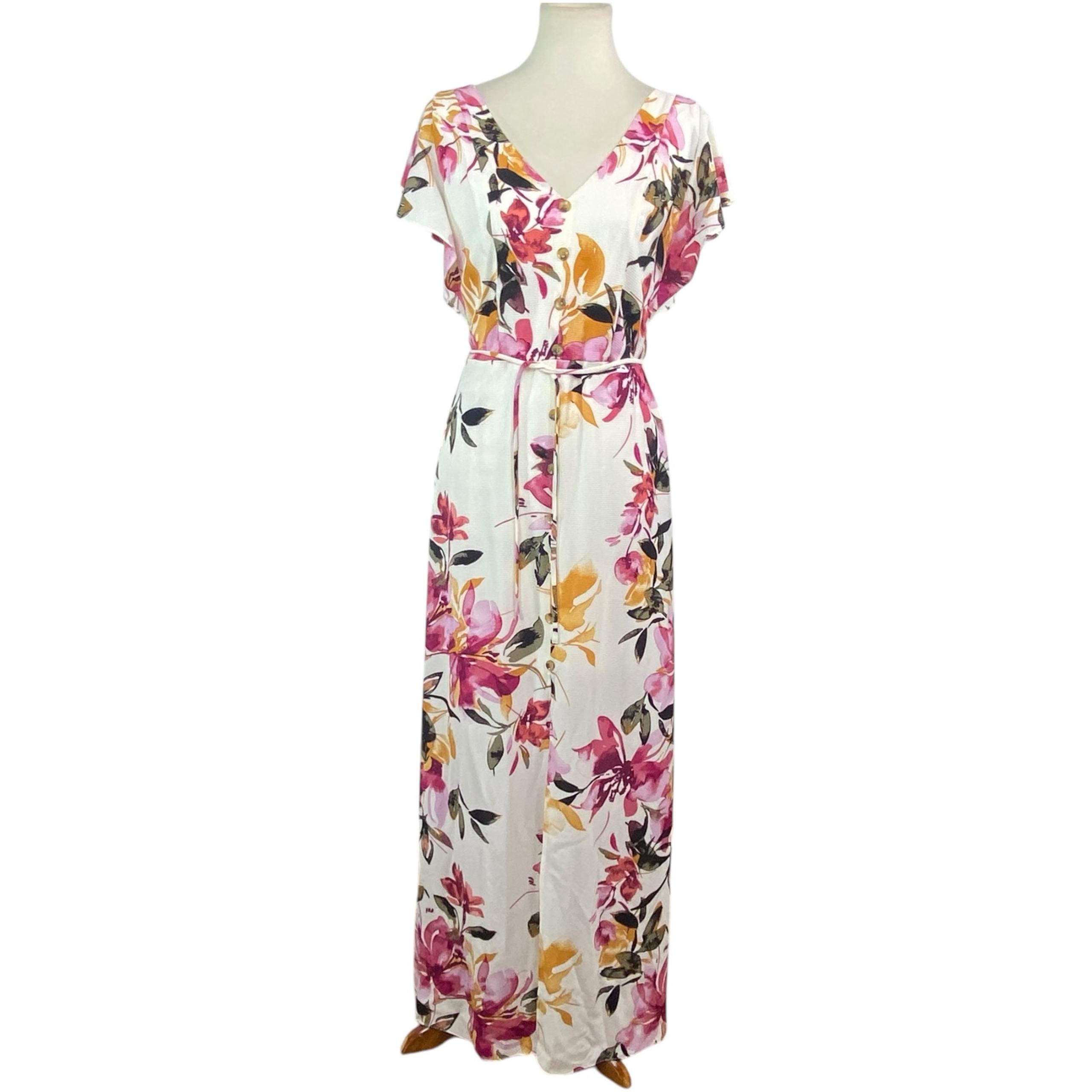 Woman’s A.Byer floral belted faux button maxi dress size M