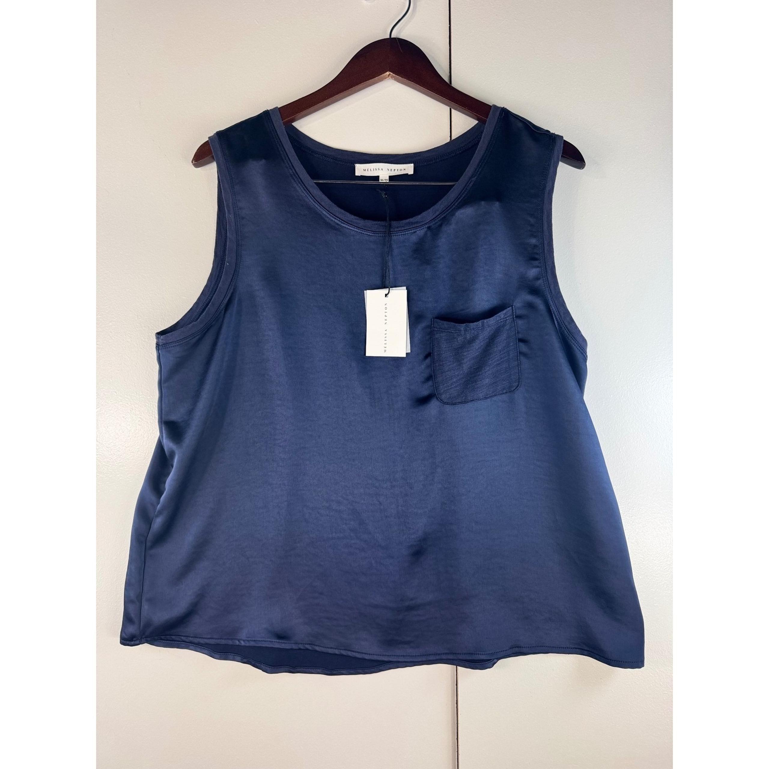 Melissa Nepton Navy Tank Top Pocket Sleeveless Casual Blouse XL