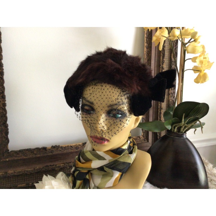 Vintage Miss Sally Victor New York Floral Topper- 1950s pillbox hat with Netting