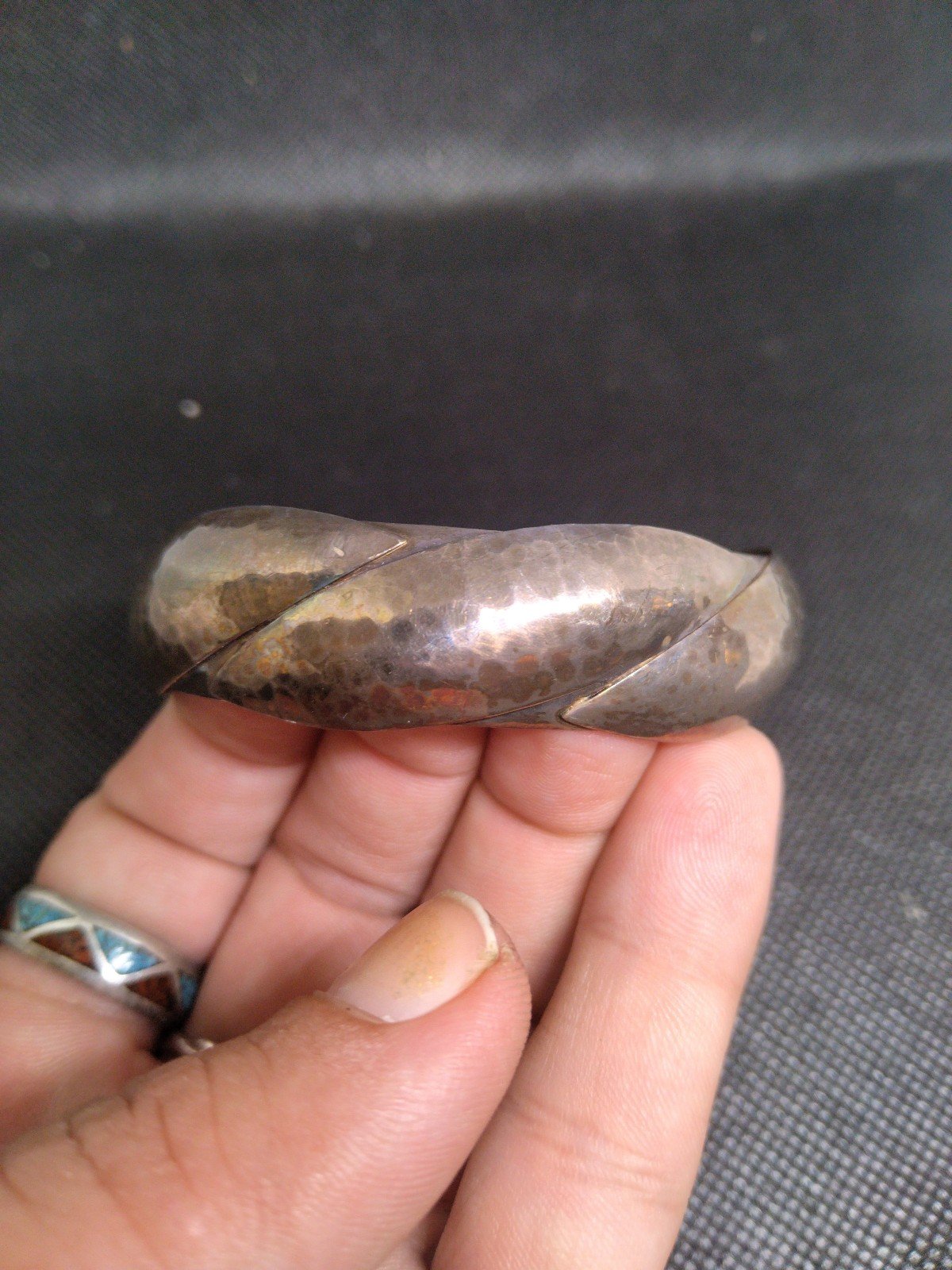 Vintage Ballou sterling silver hammered textured wide cuff bracelet