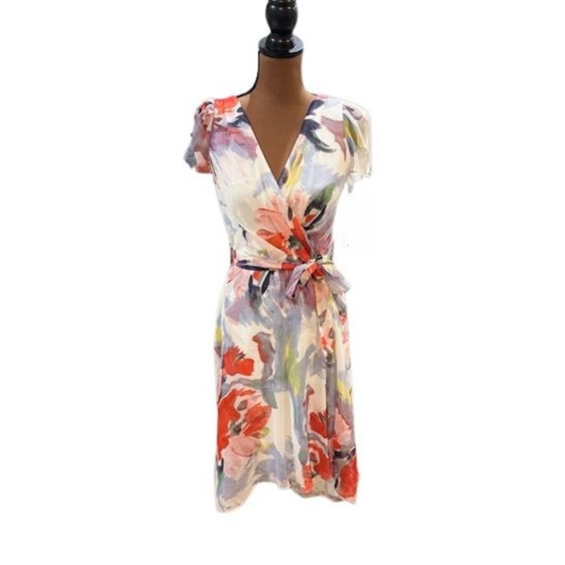 DKNY Abstract Floral Printed V-Neck Cap Sleeve Midi Dress – Size 4 – NWT