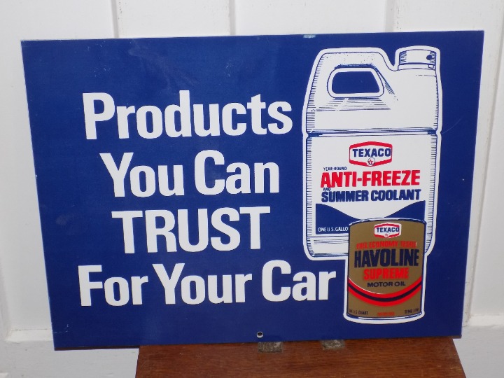 Vintage Texaco Oil and Anti-Freeze Hard Plastic Double Sided NOS Sign