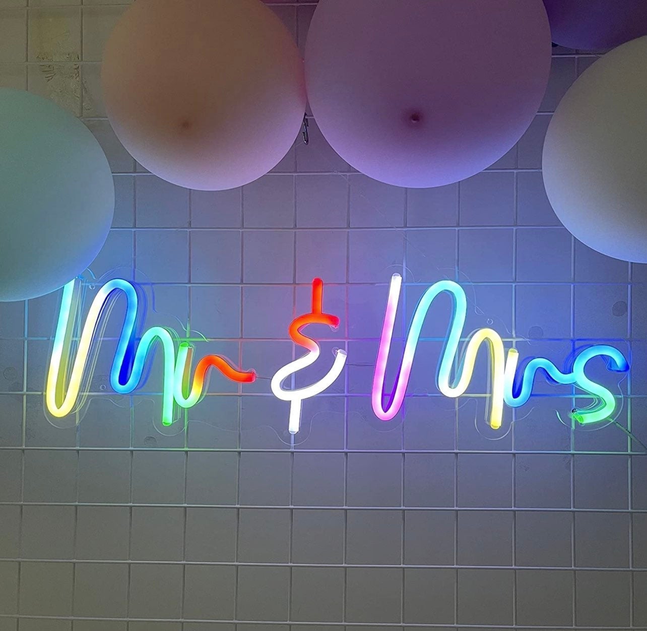 Lovely Large Bright Rainbow Mr. & Mrs. LED Light Sign Wedding Decoration
