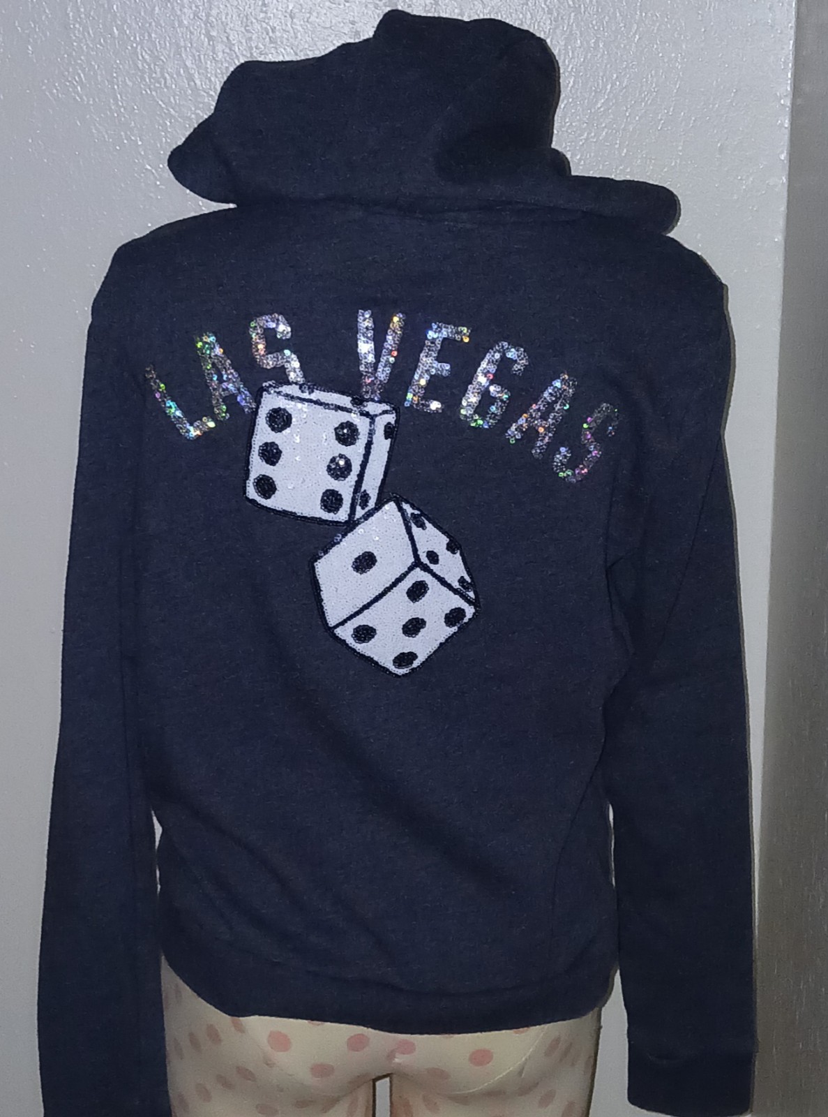 PINK Victoria's Secret Bling Sequin Las Vegas and Dice Large Full Zip Hoodie