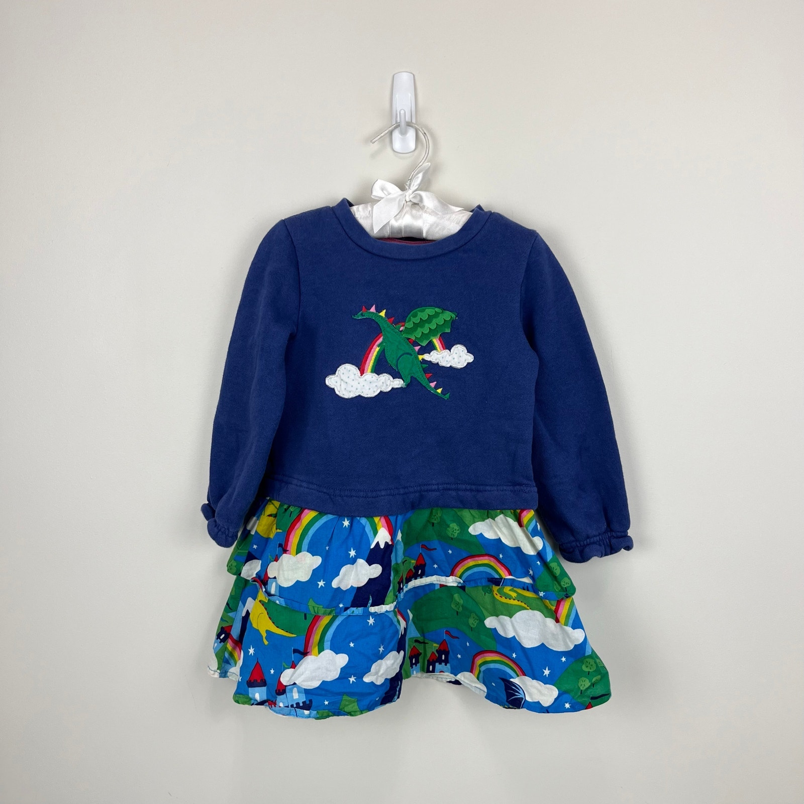 Mini Boden Appliqué Hotchpotch Dress Multi Dragon Sky 3-4
