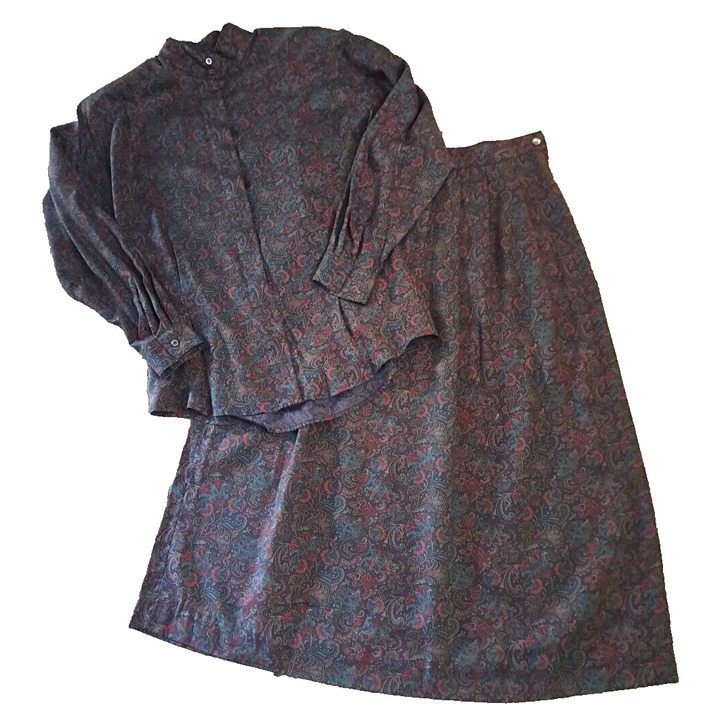 Vintage David Brooks Skirt Set Womens Rayon Paisley 90s Long Sleeve Modest M 12