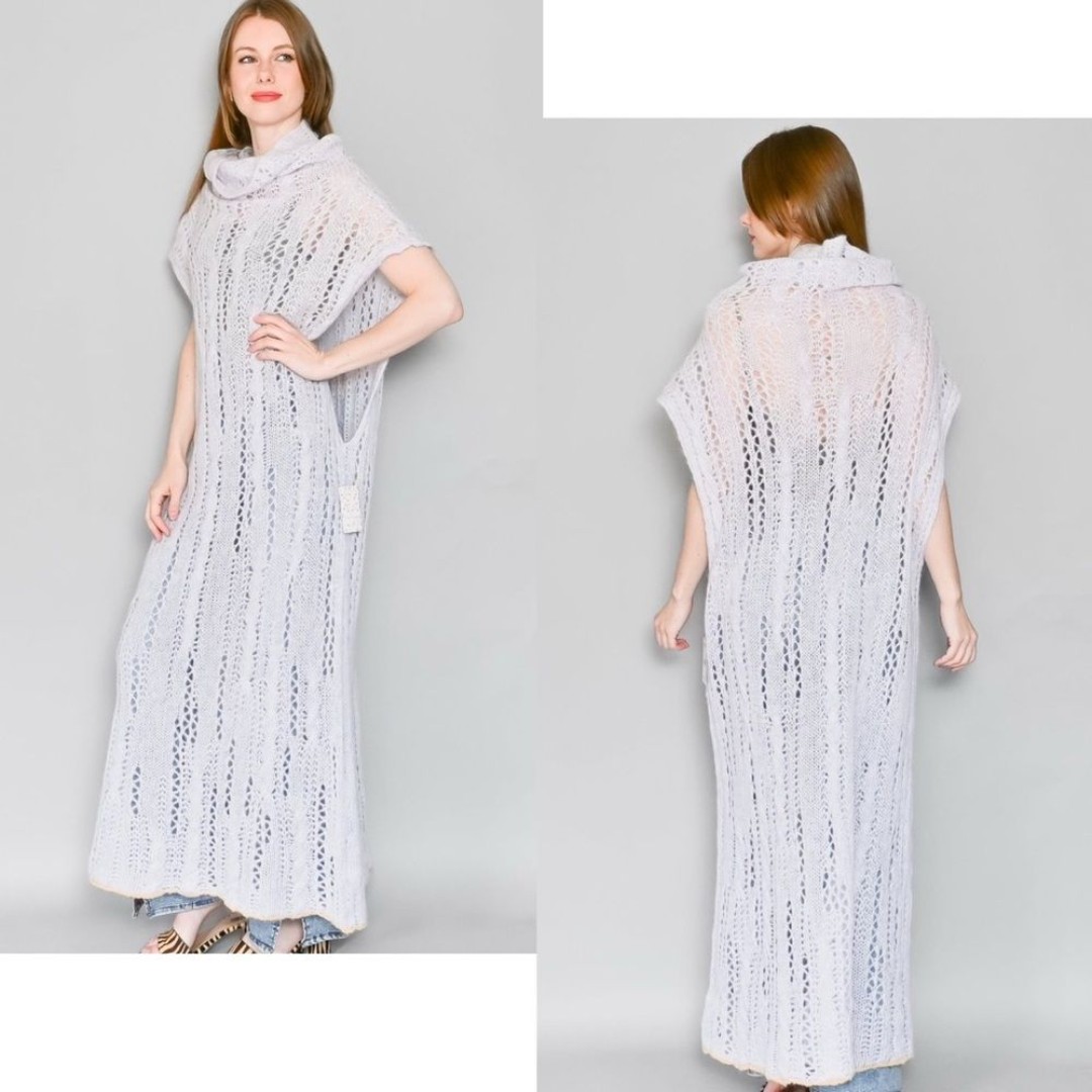 FREE PEOPLE NWT (268) Pirouette Wool/Alpaca Maxi Sweater *Sugar Cloud Combo