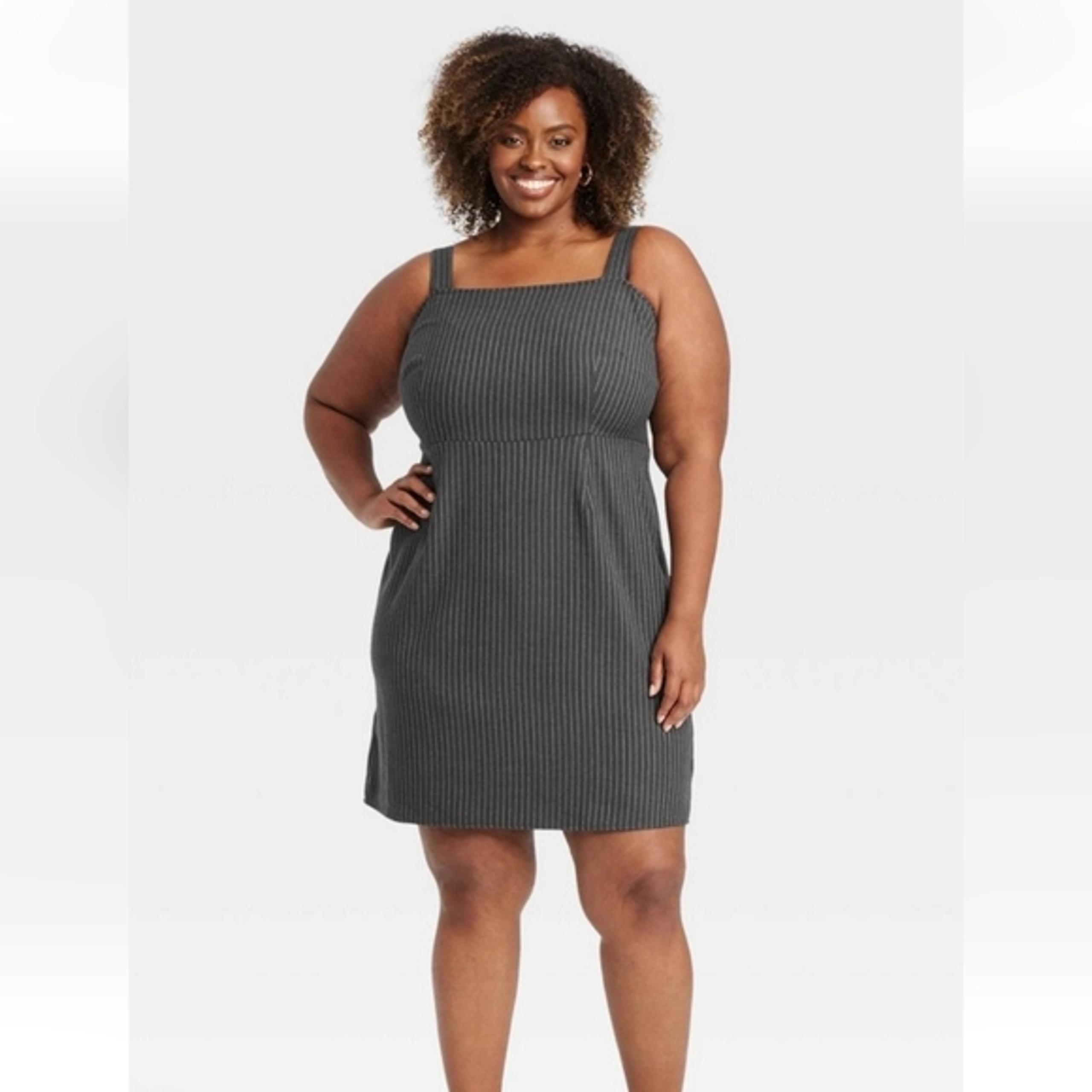Women's Tailored Mini a-Line Dress - Ava & Viv Heather Gray Striped 2X