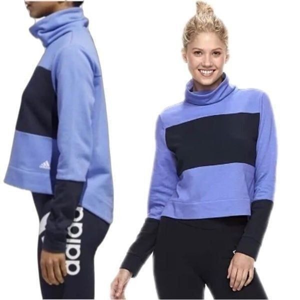 ADIDAS | Sport 2 Crop Two Tone Blue Mock Neck Sweatshirt Women’s Size Medium