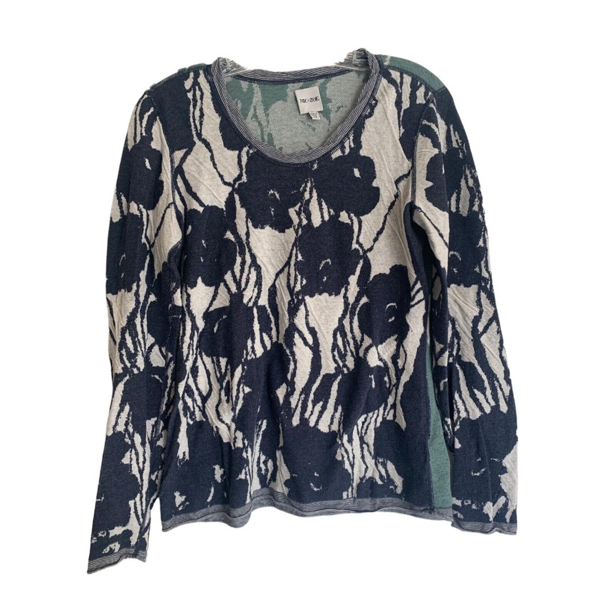 Nic & Zoe Womens Pullover Sweater XS Wildflower Round Neck Floral 100% Cotton