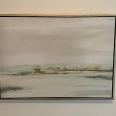 Hand Embellished Canvas Artwork Serene Landscape Champagne Wood Frame 350.00