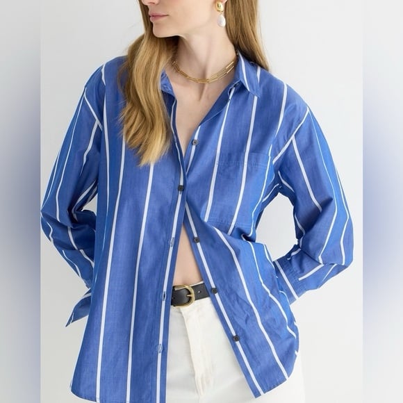 NWT J. CREW Garçon 100% Cotton Poplin in Seaside Stripe French Cuff Shirt Sz 0