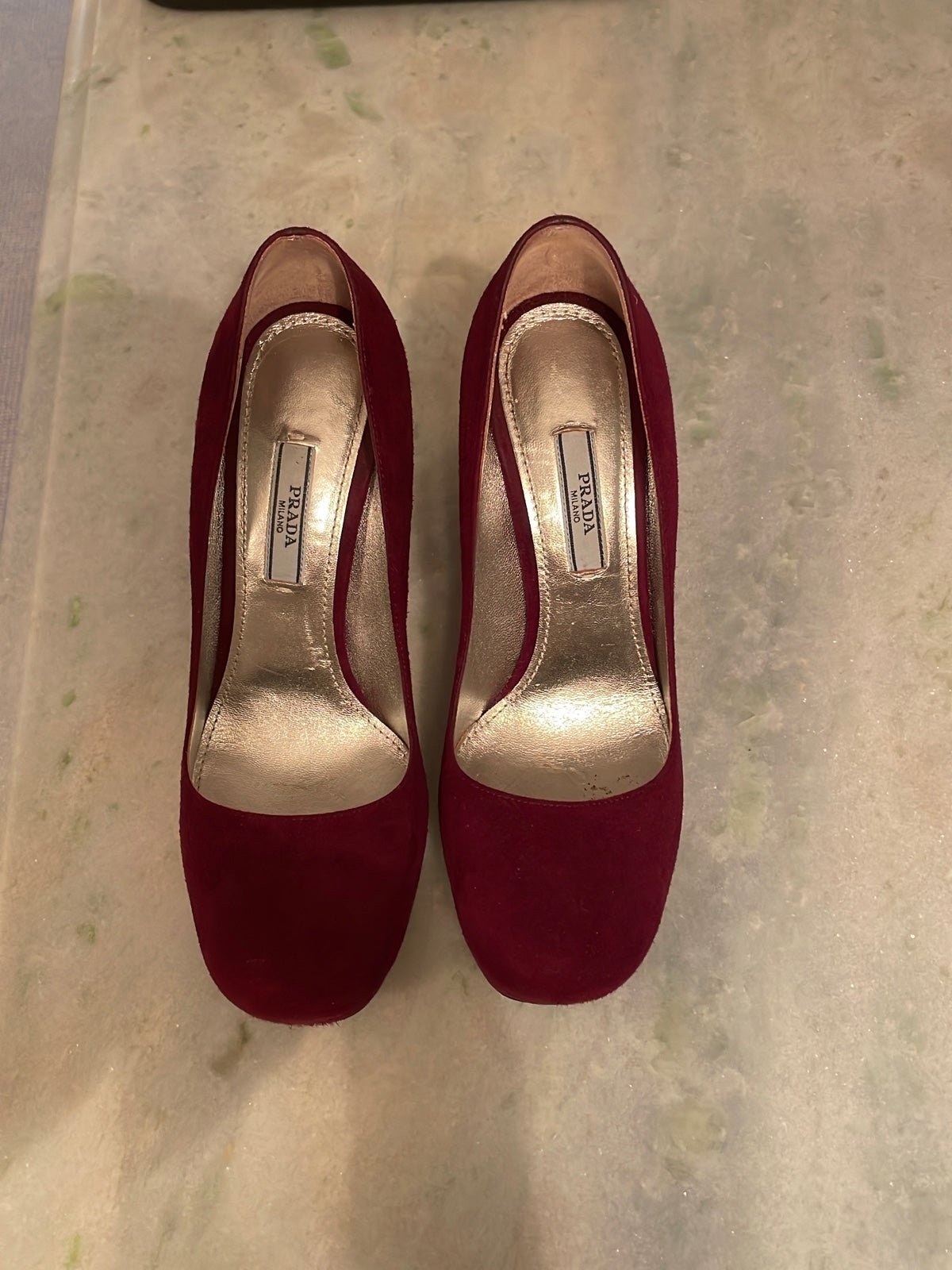 Prada wine suede platform shoes