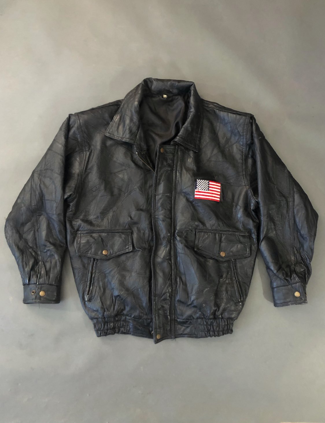 90's US Flag Embroidered Leather Jacket
