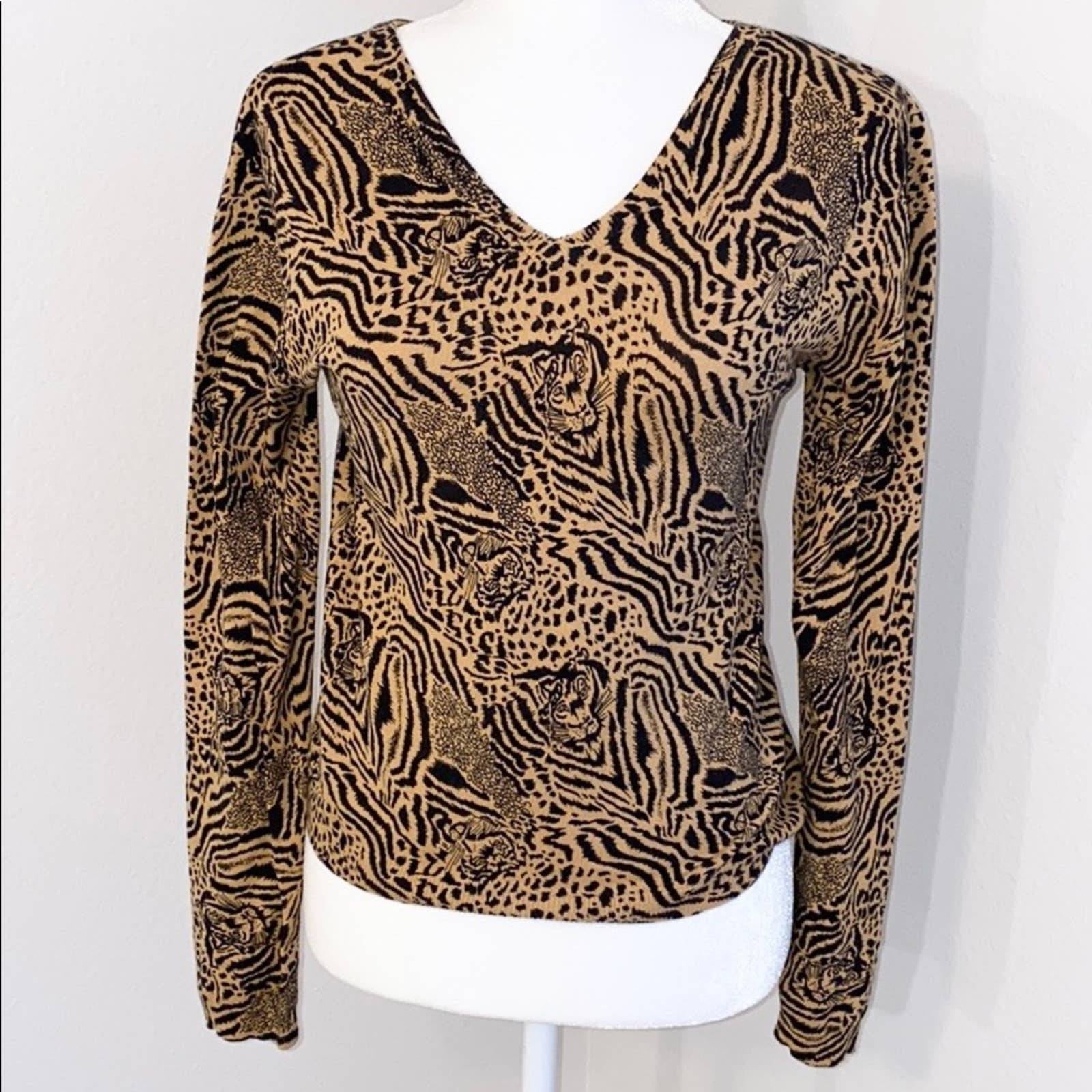 VINTAGE Double V-Neck Animal Print Tiger Sweater