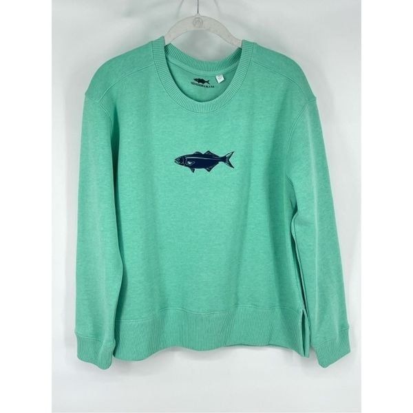 Menemsha Blues Ladies Unity Crew Fish Sweatshirt Biscayne Aqua Size Medium EUC