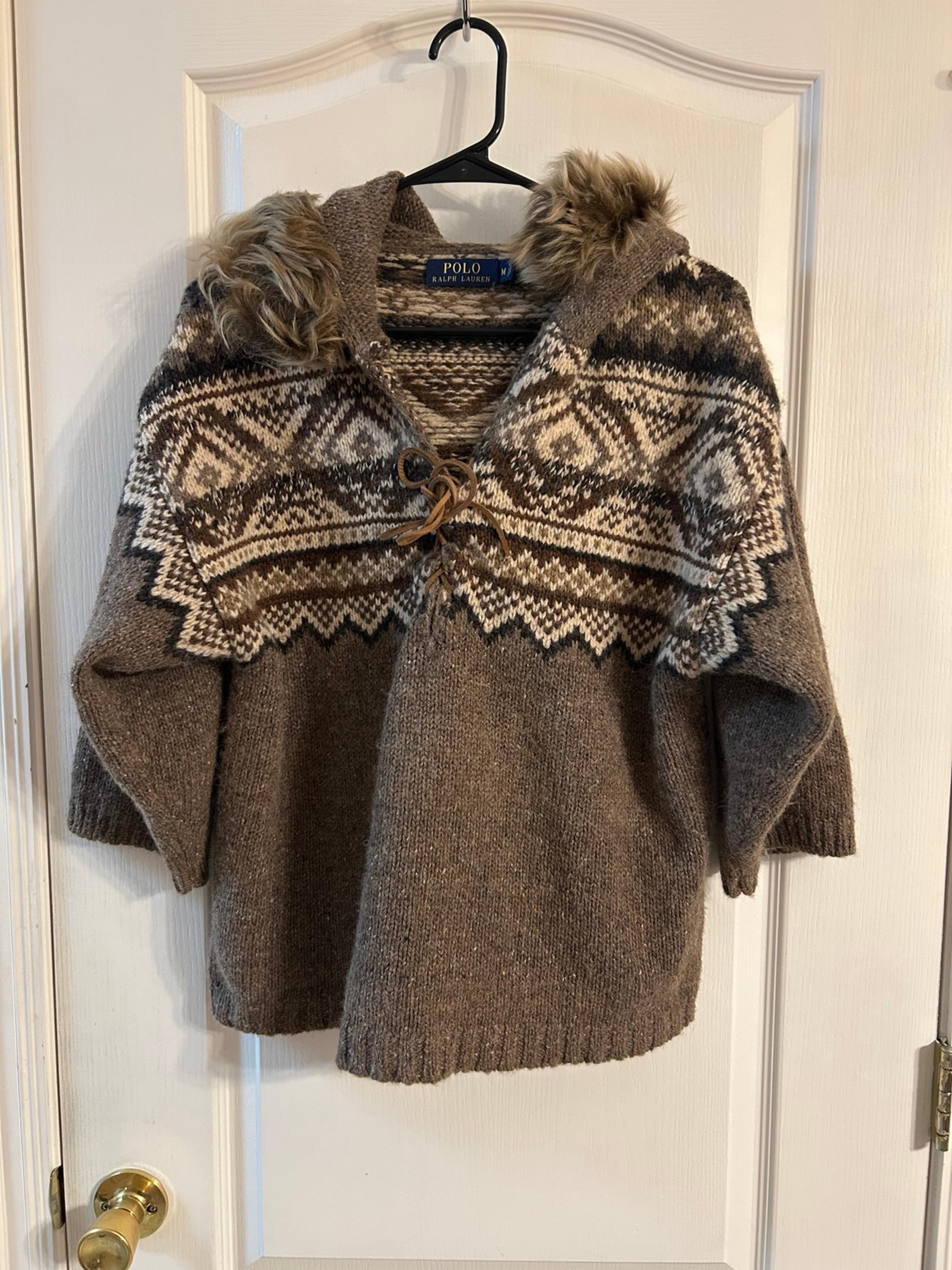 Polo Ralph Lauren Shearling trim Hooded sweater Wool Alpaca Size Medium