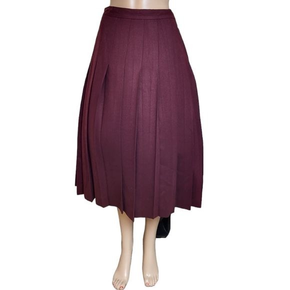 Vintage L.L. BEAN Burgundy Pleated Wool Skirt