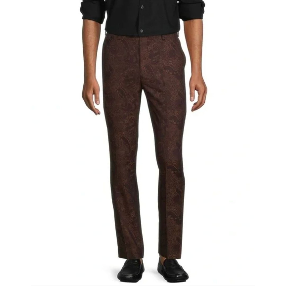 MURANO EVAN Flat Front Pants Slacks Brown Paisley Extra Slim Fit NWT 29 x30