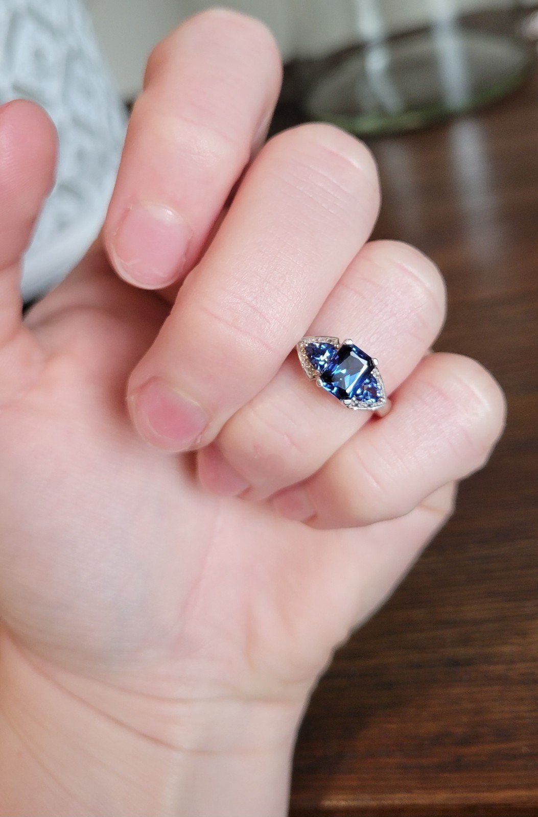 Vintage Sapphire Tanzanite Diamond Trilogy Ring 10K White Gold Women's Size 5.5