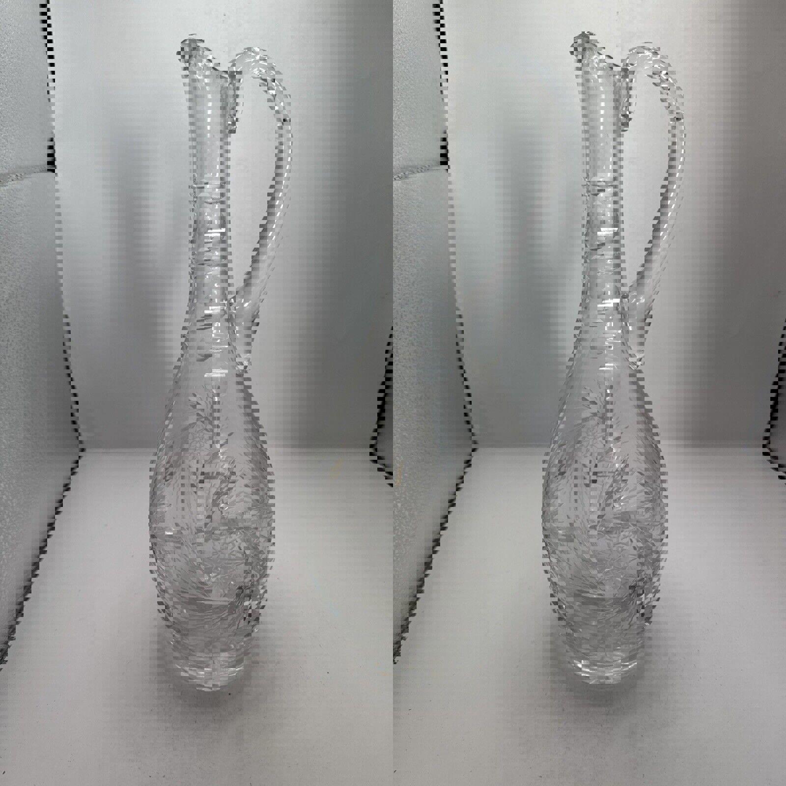 Vintage Brilliant Cut Crystal 15 Decanter Pitcher w/Hobstar and Applied Handle