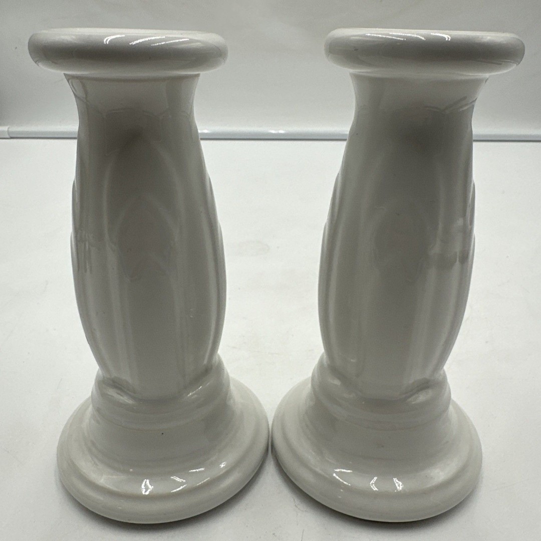 Fiestaware Pair of 2 White Y2K Tapered Fiesta 6.25in Candle Holders HLC USA