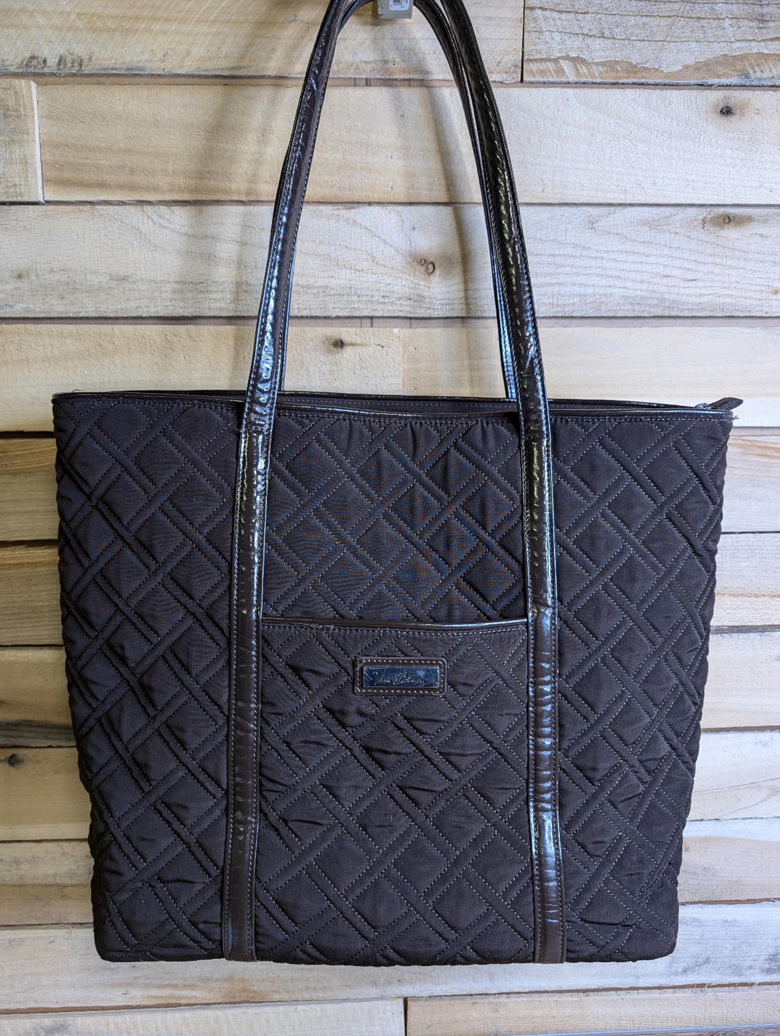 Vera Bradley Large Espresso Brown Diamond Quilted Tote Shoulder Bag Purse
