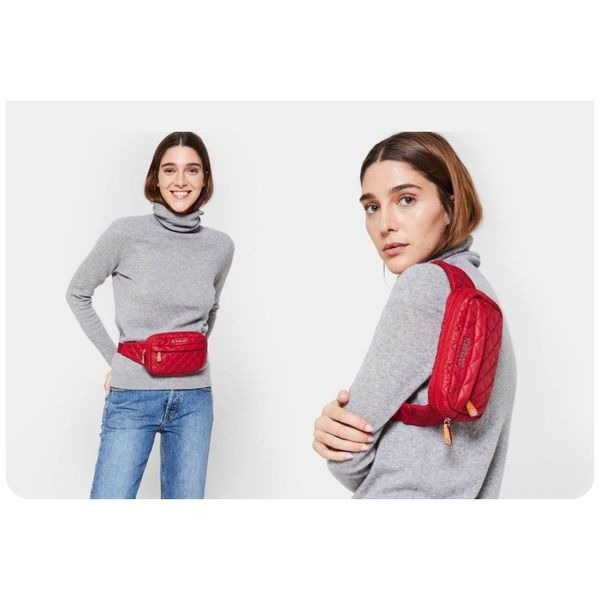 MZ Wallace Quilted Puffer Metro Belt Bag Apple Red