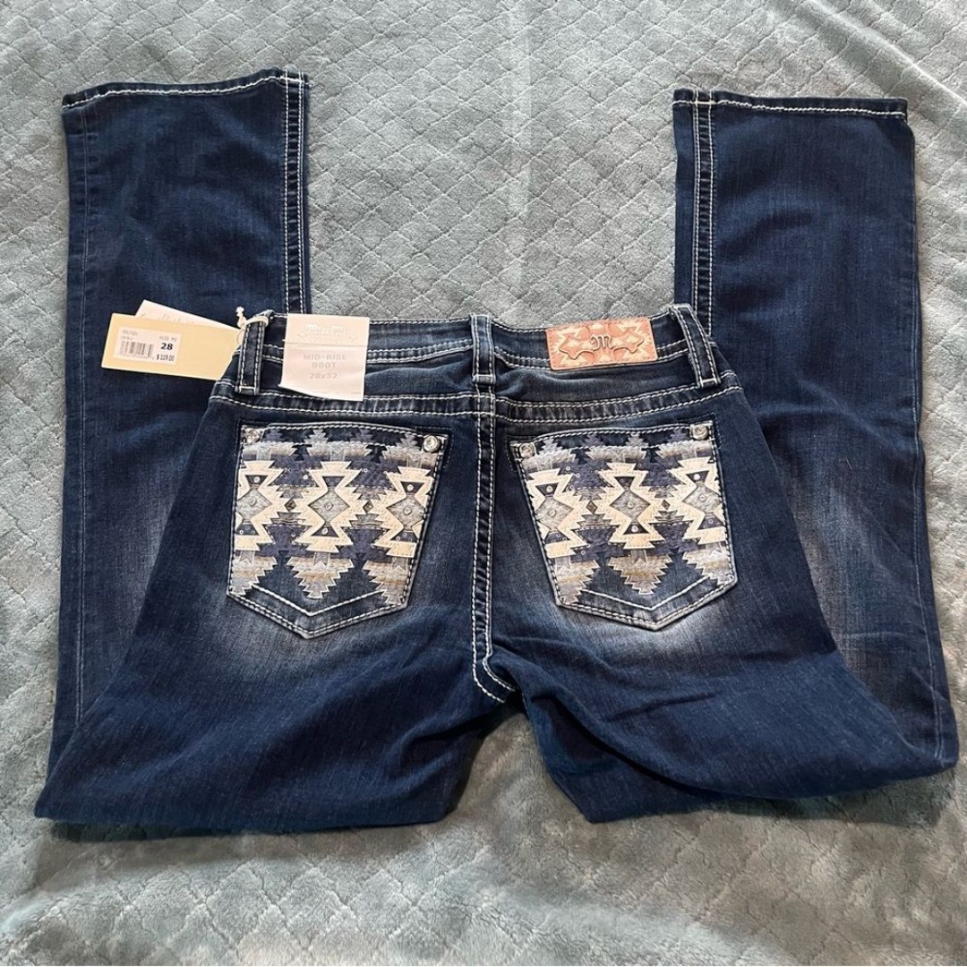 Miss Me Blue Jeans with Aztec Pocket Design 28