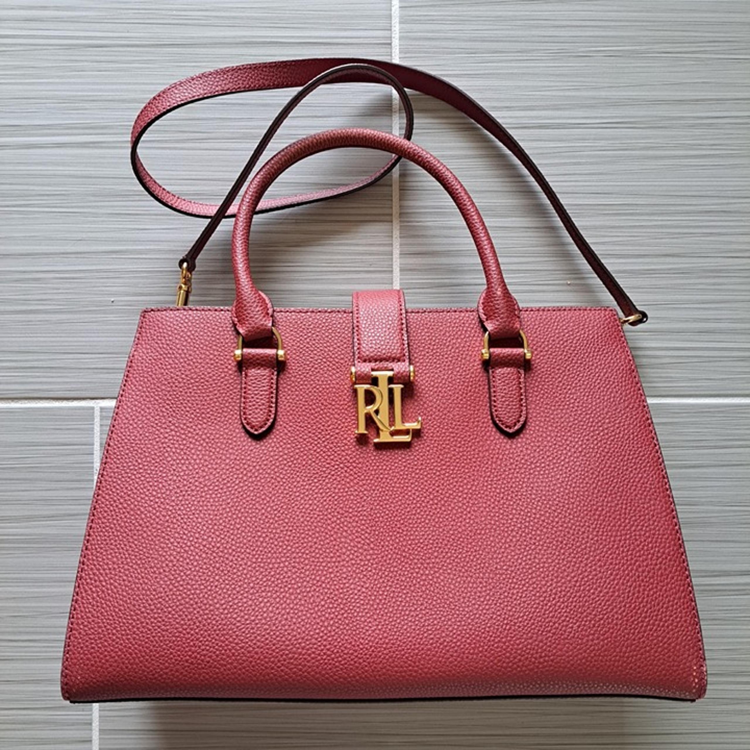 Lauren Ralph Lauren Leather Brigitte 11 Satchel Bag Purse Red Maroon Old Money