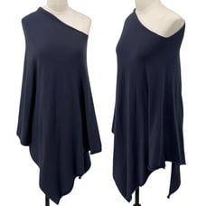 LOOK by M Merino Wool Poncho Asymmetric Knit Pullover Slate Blue Womens One Size
