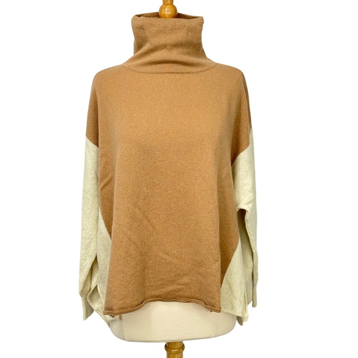Brodie Margot Cowl Neck Colorblock Camel Beige Long Sleeve Boxy Oversized Size M