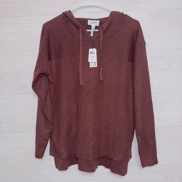 Soma NWT Women's Eco Yarn Long Sleeve Top Ribbed Hoodie in Pinot Noir size small