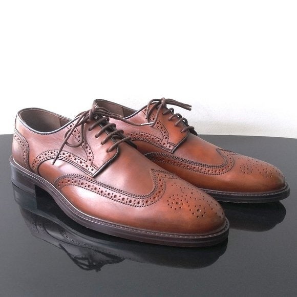 Johnston & Murphy Men's Daley Wingtip Cap Toe in Nice Tan Full Grain Leather